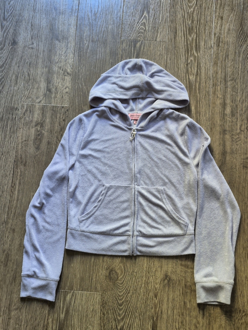 Juicy Couture Lavender Cropped Hooded Zip-Up Terry Hoodie Medium